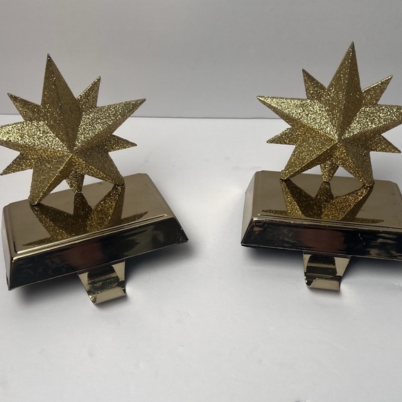 Set Of 2 Glitter Star Stocking Holder Gold Glitter Christmas Stocking Holders - Picture 2 of 12